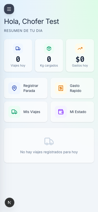 Inicio del chofer en mobile
